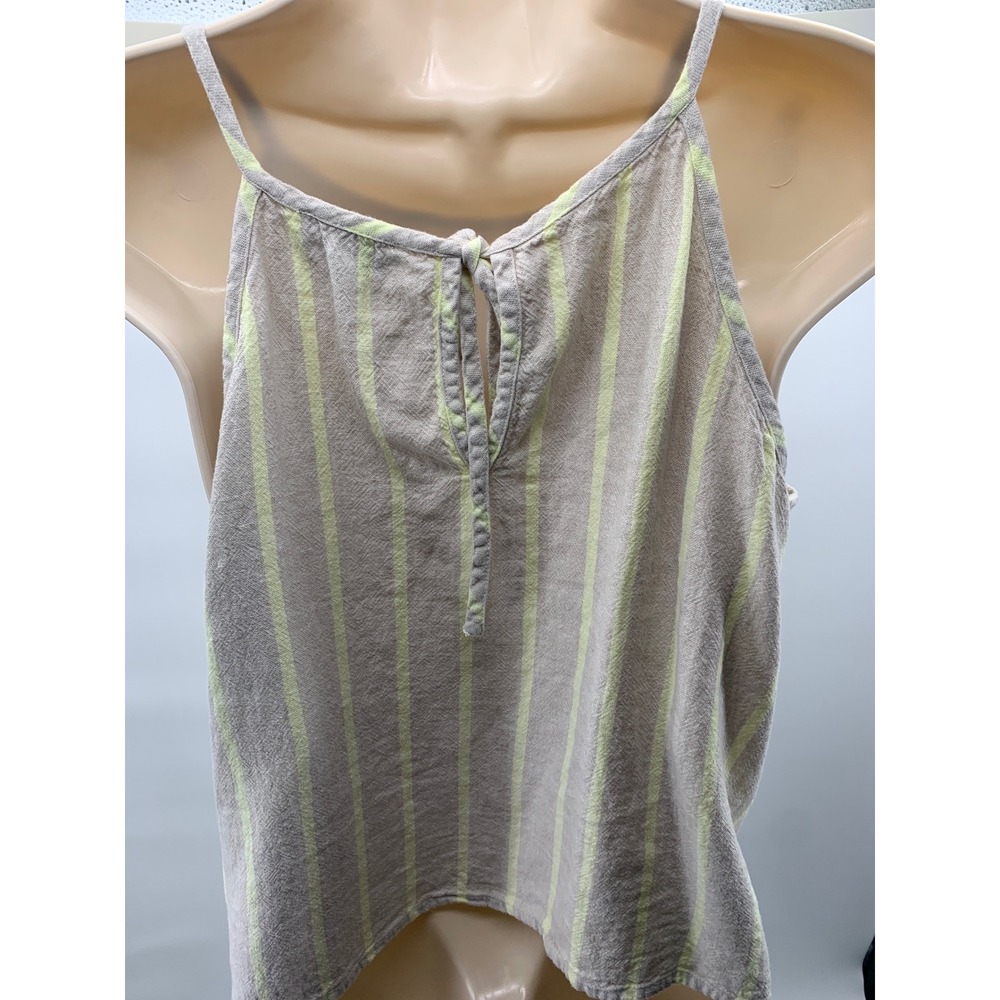 Loft Outlet Womens Linen Blend Striped Camisole Tank Top Beige Neon Yellow L - Picture 2 of 6